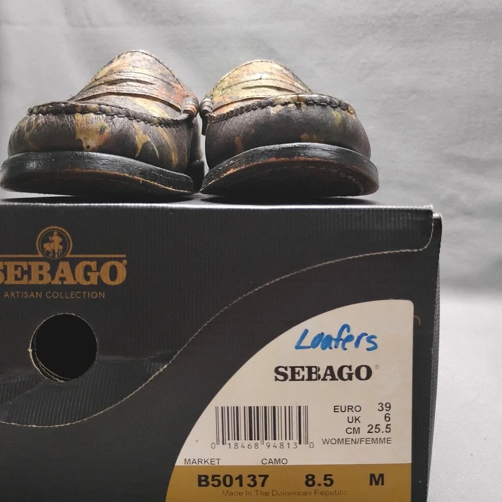 Sebago for Six Degrees Camo Leather Penny Loafers Womens 8.5 B50137